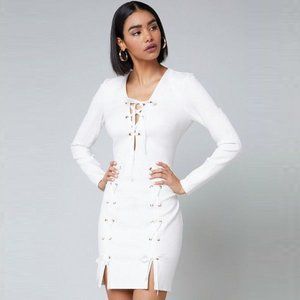 bebe lace up bodycon dress